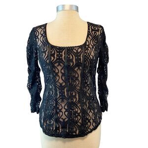 Venus Womens‎ Black Lace Top Sz M Whimsigoth Y2K Romantic Witchy Fairy Grunge